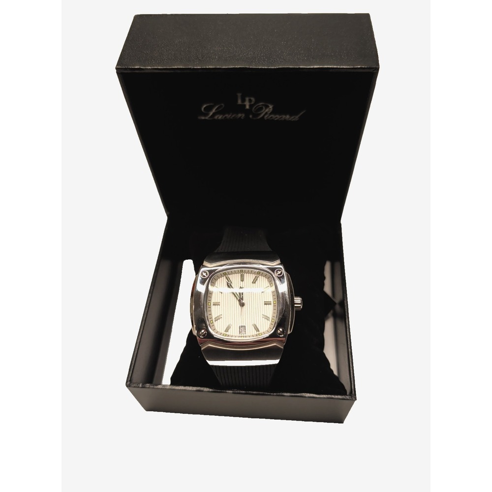 Lucien Piccard LP-440-02S‎ Cushion Case Silver Dial Date Rubber Strap Box